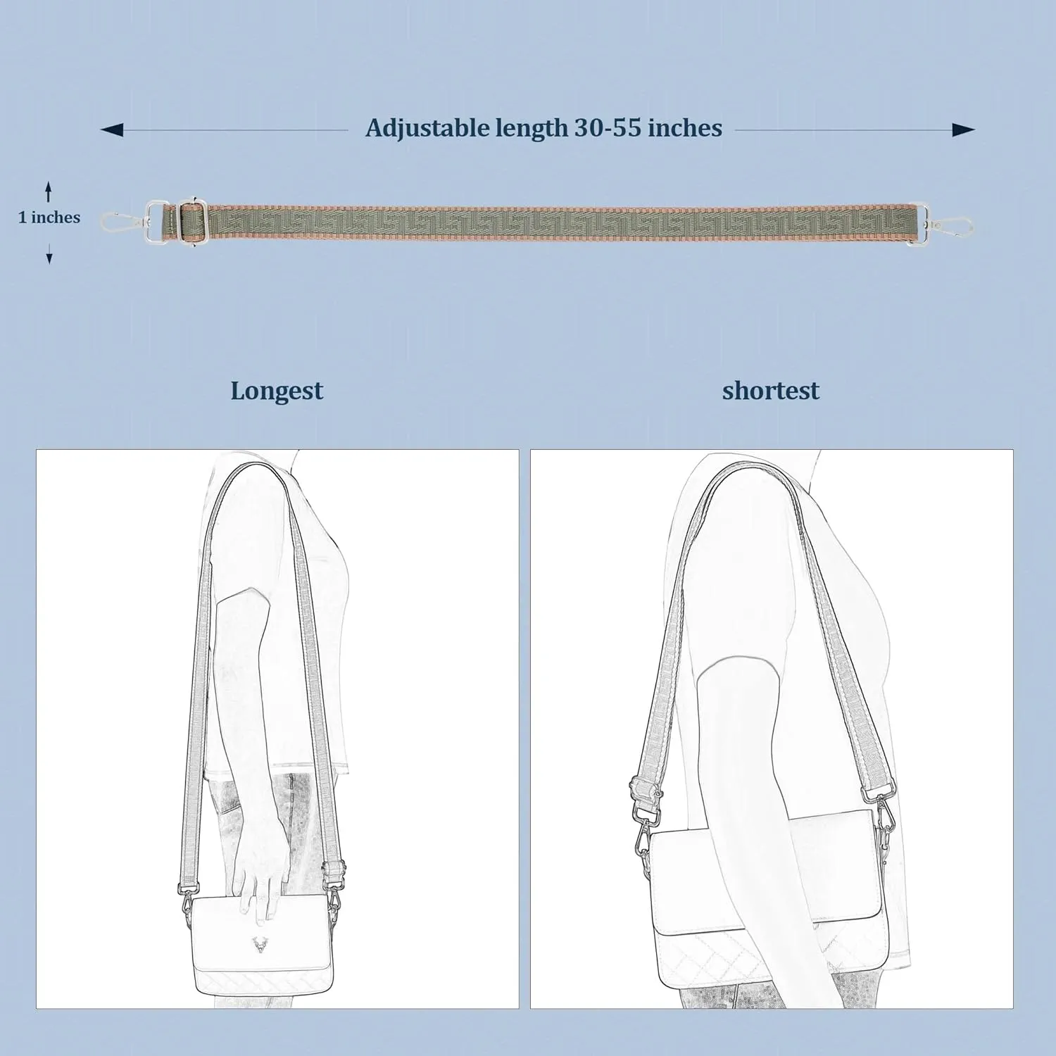 1 inch Purse Strap,Replacement Crossbody Strap Adjustable Shoulder Strap for Handbag Bag