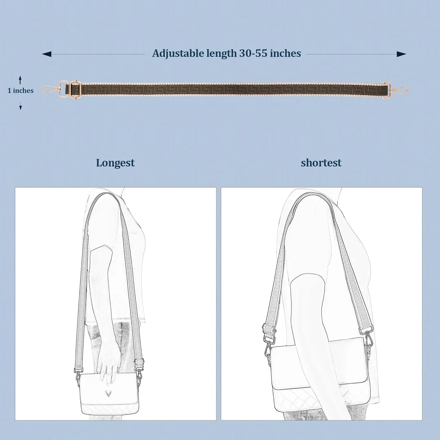 1 inch Purse Strap,Replacement Crossbody Strap Adjustable Shoulder Strap for Handbag Bag