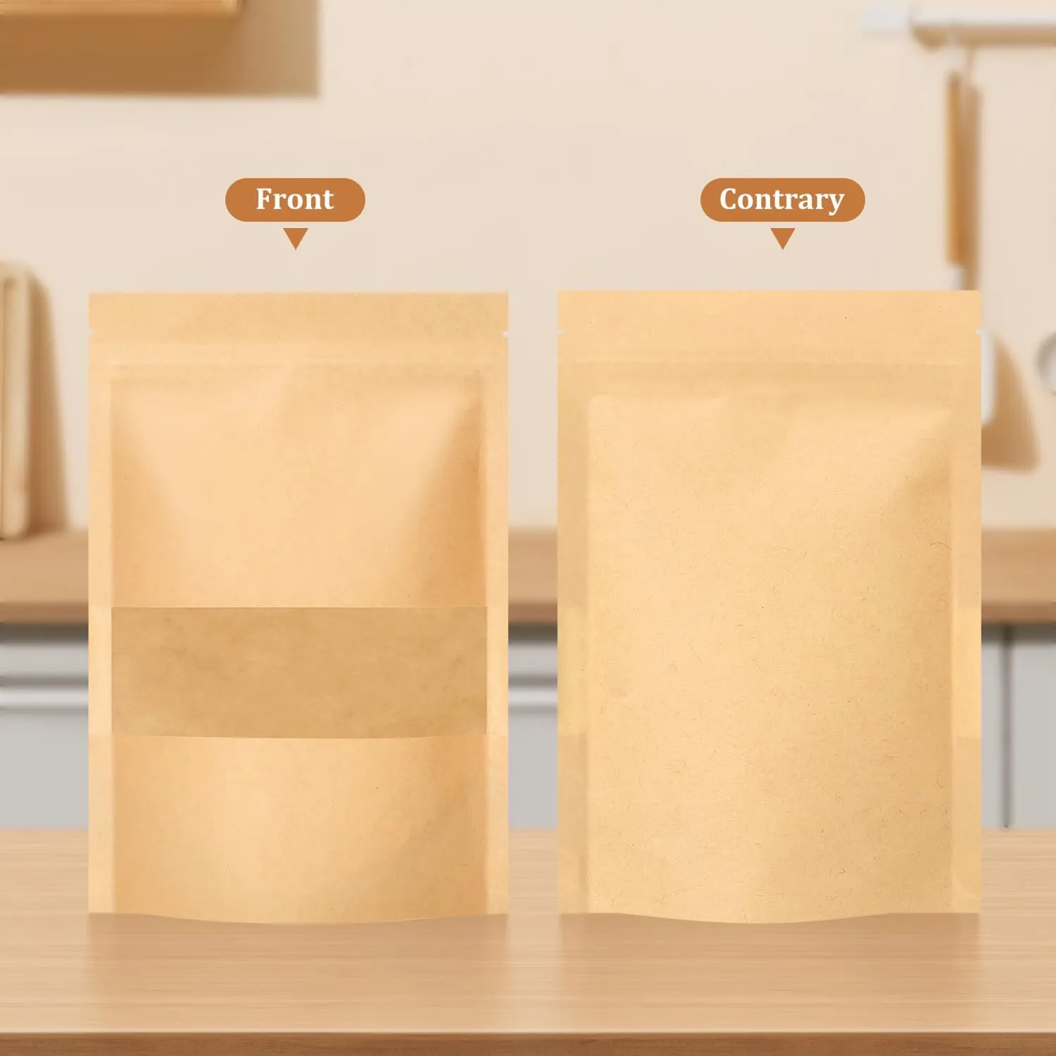 100 Pcs Resealable bags, 5.5" x 7.9" Stand Up Kraft Paper Bags with Matte Window, Zip Lock Food Storage Bags for Packaging Products, Reusable, Sealable