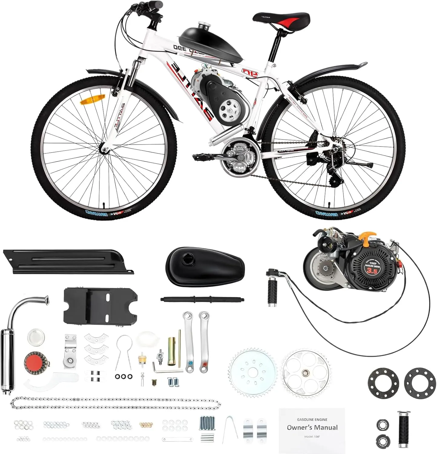 100CC 4 Stroke Bicycle Engine Kit 3HP Gas Powered Bike Motor Kit Single Cylinder Air Cooling Bicycle Conversion Kit 2KW Hand Start Bicycle Engine Kit (Belt style)