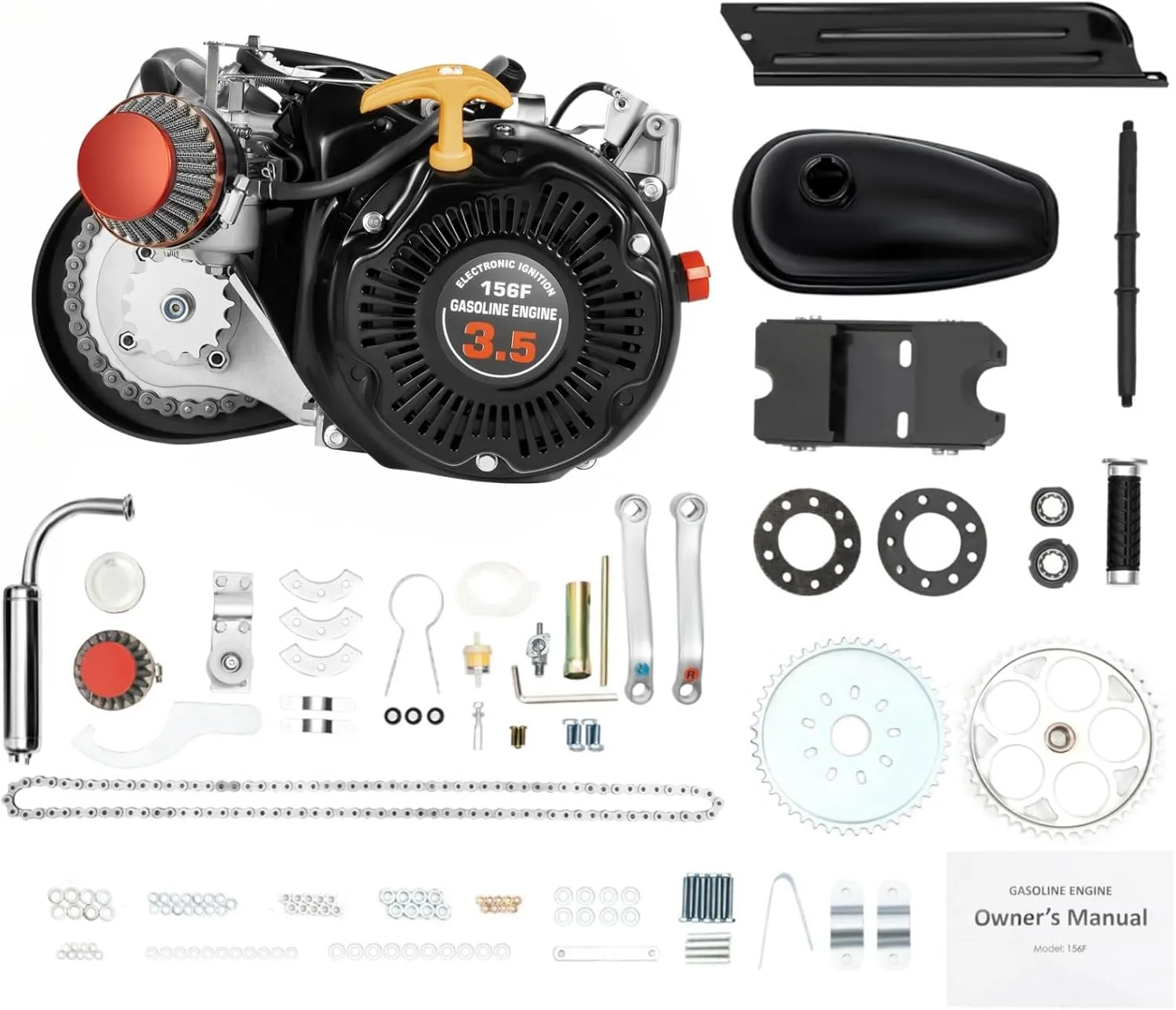 100cc Bike Motor Kit 4-Stroke Bicycle Engine Kit Hand Start Motorized Bike Kit with Chain Drive OHV Air-Cooling Gas Bicycle Motor Gas Conversion Kit