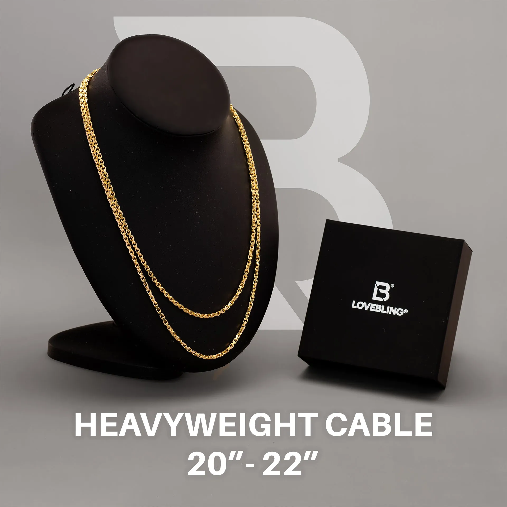 10k Yellow Gold Solid Heavyweight Cable Link Chain Bundle 20"   22" 3mm