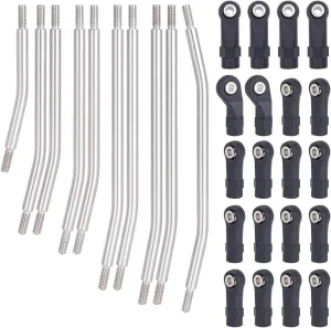 10Pcs Stainless Steel Links Rod Set with Ball End 313/324mm Wheelbase for 1/10 RC Crawler Car Axial SCX10 II 90046 Upgrade Parts (313mm)