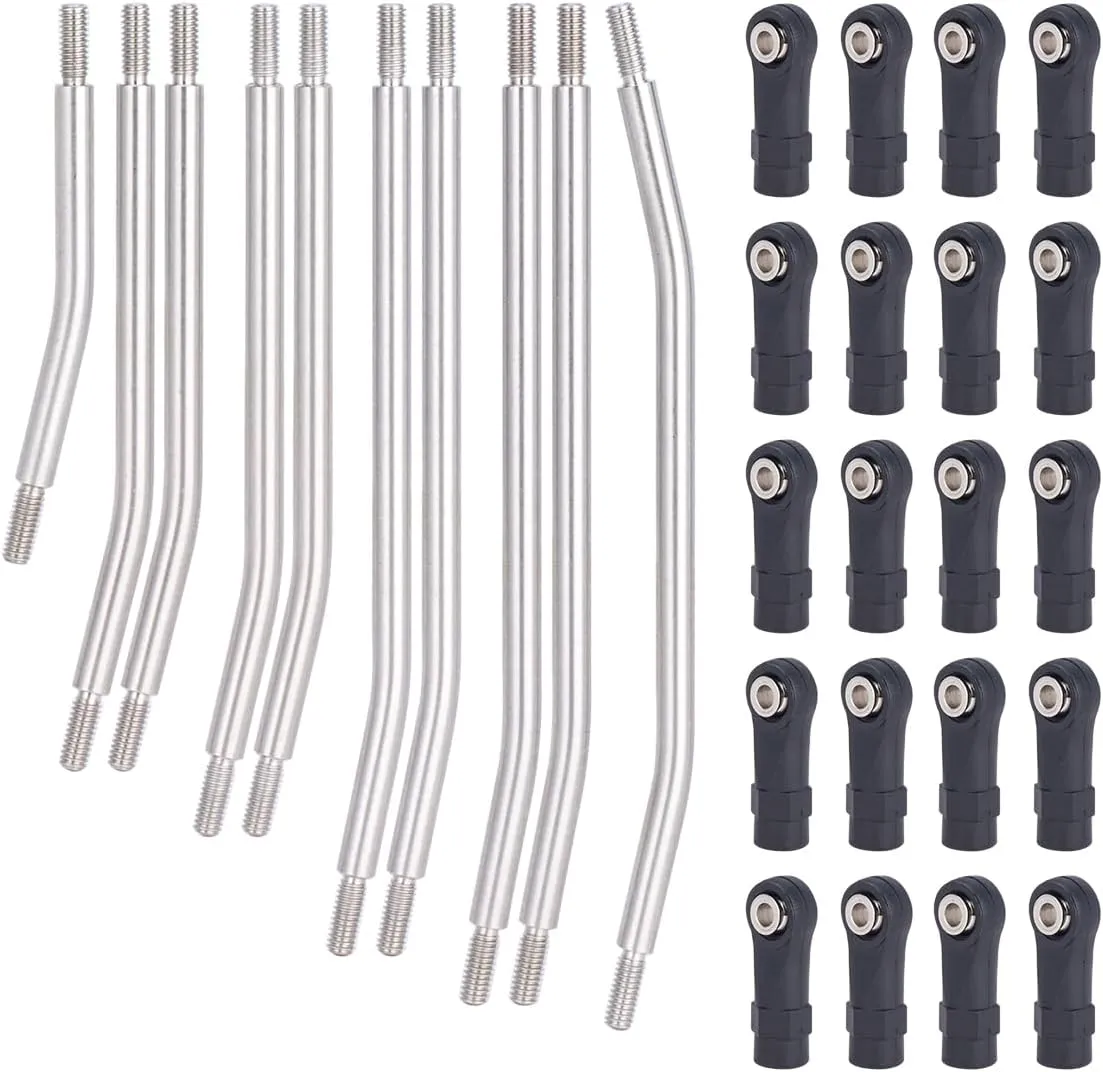 10Pcs Stainless Steel Links Rod Set with Ball End 313/324mm Wheelbase for 1/10 RC Crawler Car Axial SCX10 II 90046 Upgrade Parts (324mm)