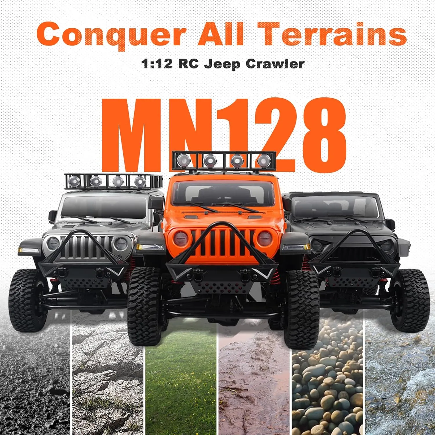 1/12 RC Crawler RTR, MN-128 Off-Road Truck, 4x4 RC Rock Crawler with 2.4G Remote Control RC Jeep Car Model for Adults Hobby Gifts (Orange)