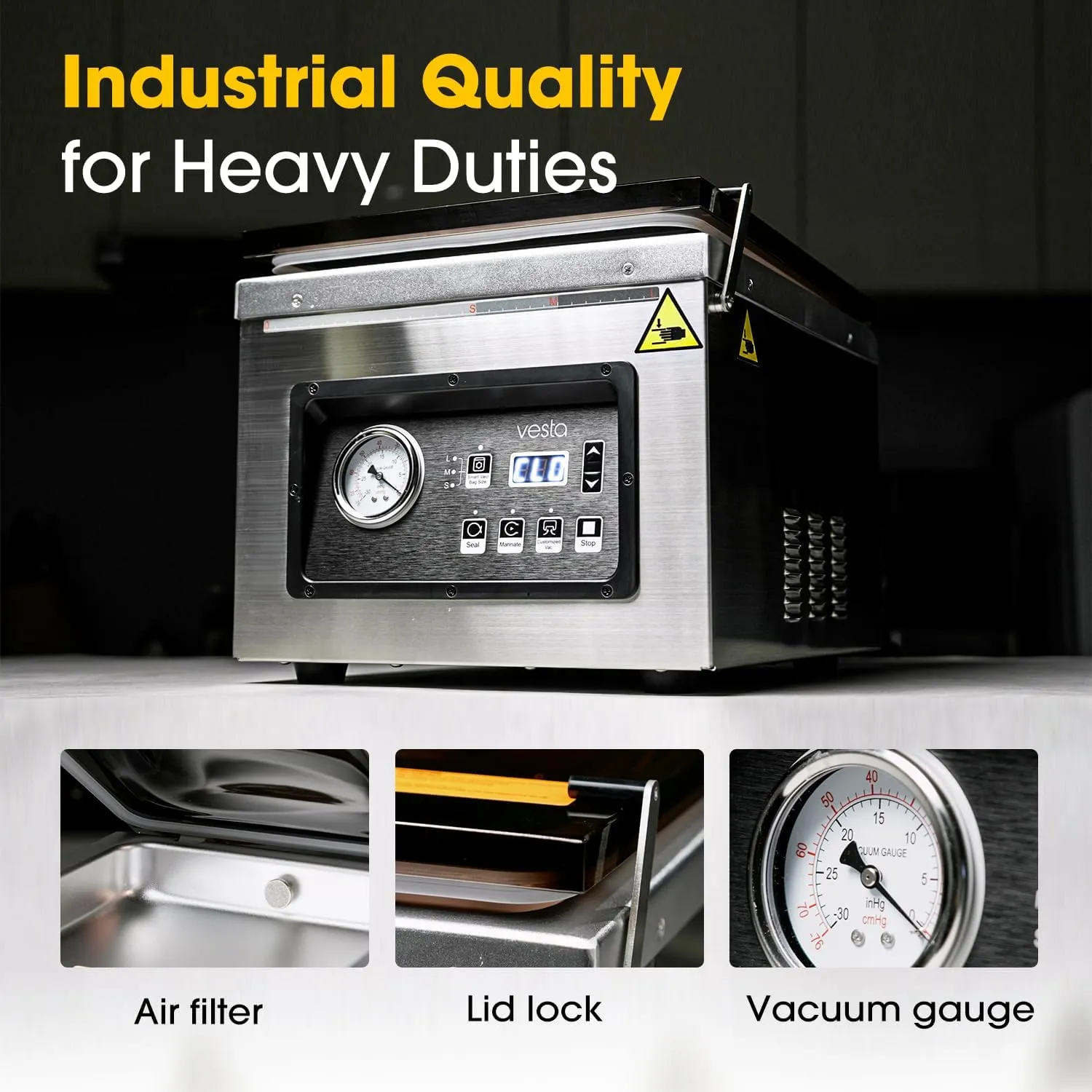 12 inch Chamber Vacuum Sealer with Dry Pump | Heavy Duty, Ideal for Wet Food, Liquids, Powders and Sous Vide, work well with bags from Vacmaster and Avid Armor, Industrial Grade, Vesta Precision DP12