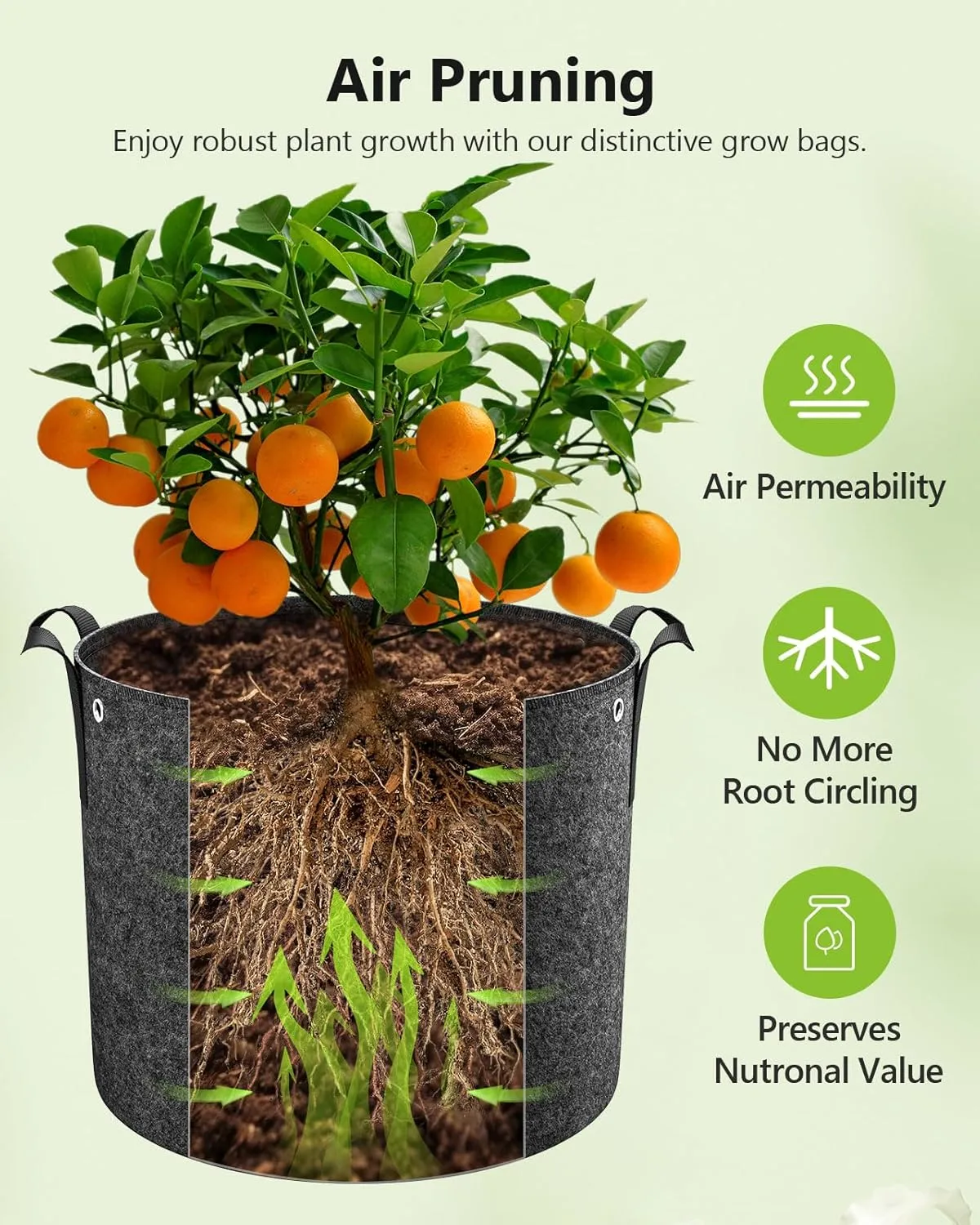 12-Pack 3 Gallon Grow Bags - 300G Thickened Nonwoven Fabric Pots with Handles, Built-in Metal Rings, Reusable Garden Plant Bags, Grow Pots, Plant Pots for Fruits, Vegetables and Flowers