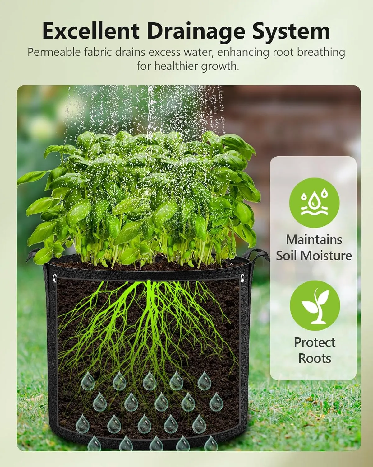 12-Pack 3 Gallon Grow Bags - 300G Thickened Nonwoven Fabric Pots with Handles, Built-in Metal Rings, Reusable Garden Plant Bags, Grow Pots, Plant Pots for Fruits, Vegetables and Flowers