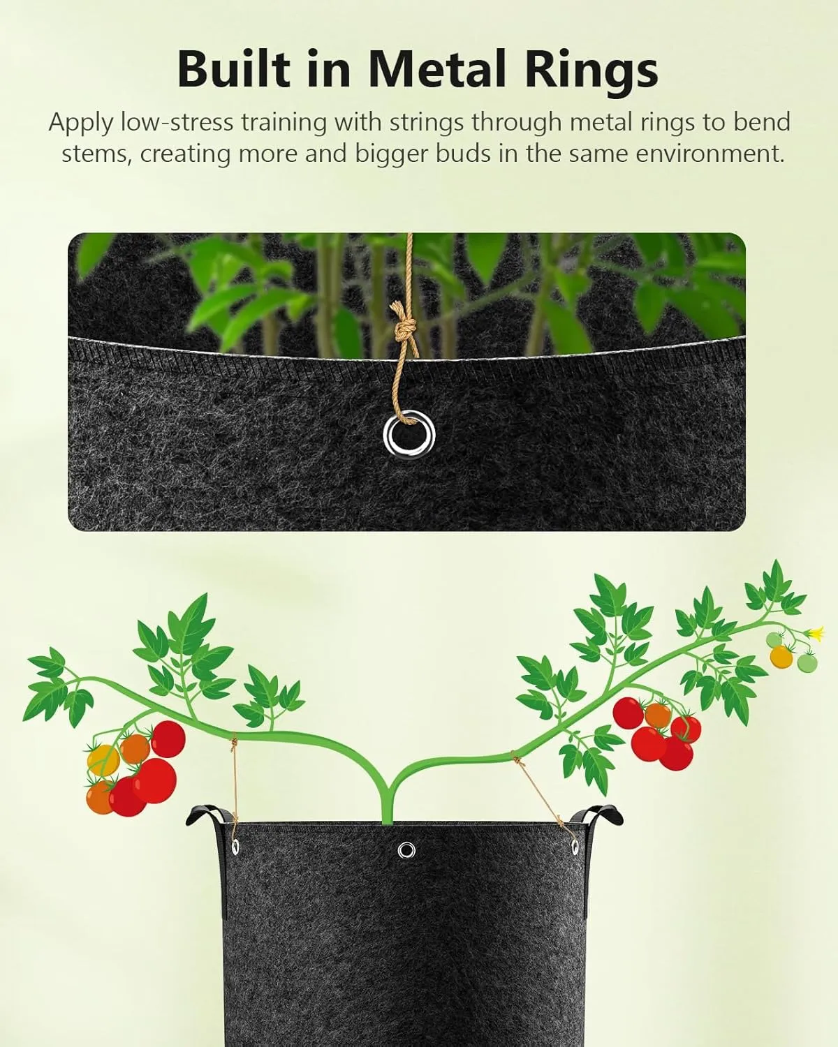 12-Pack 3 Gallon Grow Bags - 300G Thickened Nonwoven Fabric Pots with Handles, Built-in Metal Rings, Reusable Garden Plant Bags, Grow Pots, Plant Pots for Fruits, Vegetables and Flowers