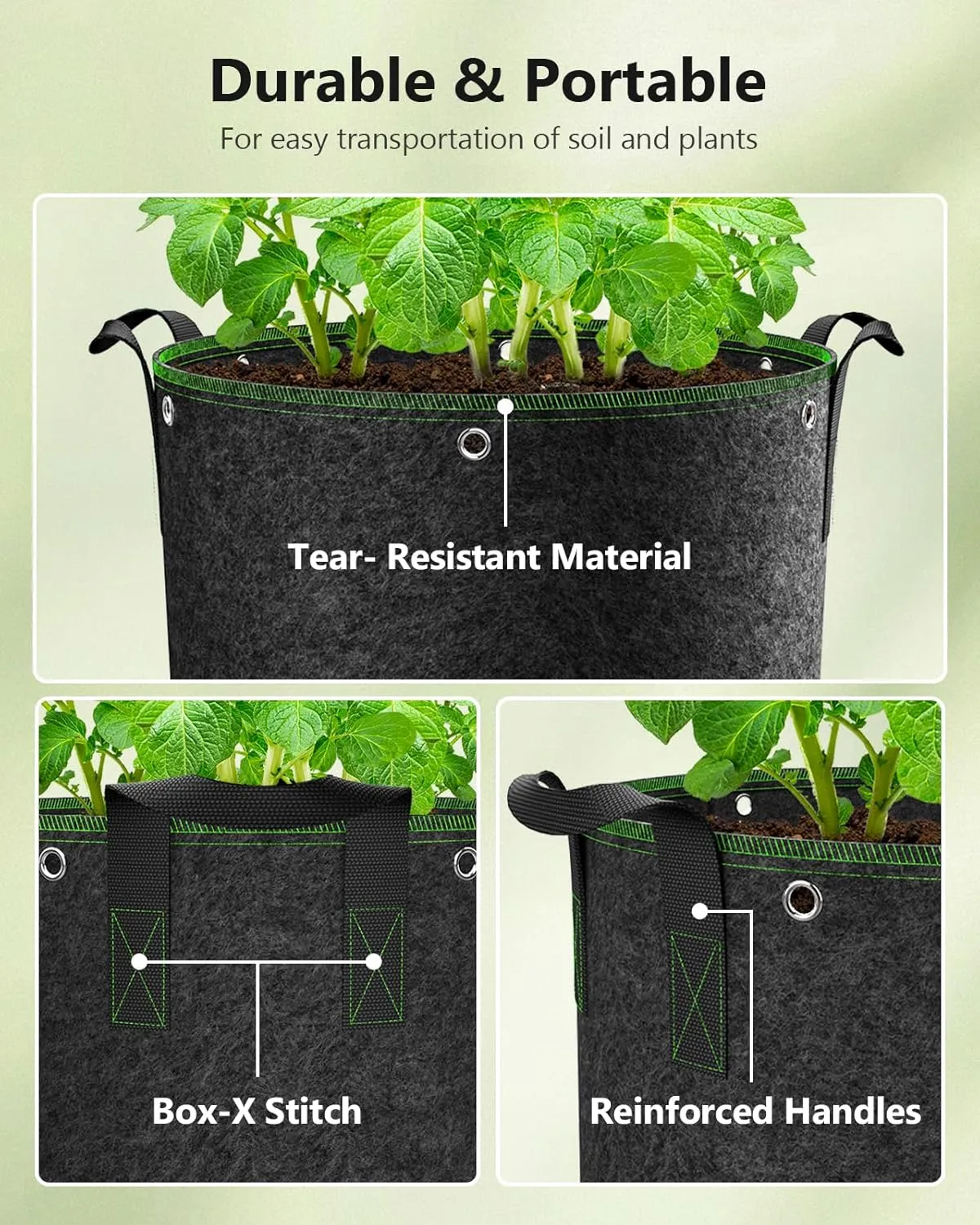 12-Pack 3 Gallon Grow Bags - 300G Thickened Nonwoven Fabric Pots with Handles, Built-in Metal Rings, Reusable Garden Plant Bags, Grow Pots, Plant Pots for Fruits, Vegetables and Flowers