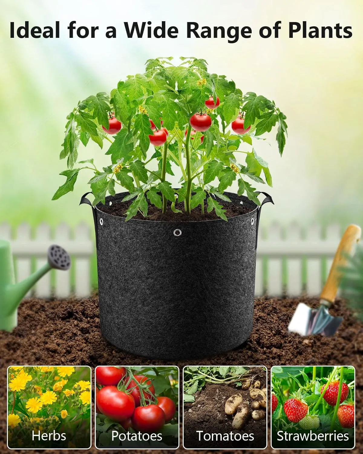 12-Pack 3 Gallon Grow Bags - 300G Thickened Nonwoven Fabric Pots with Handles, Built-in Metal Rings, Reusable Garden Plant Bags, Grow Pots, Plant Pots for Fruits, Vegetables and Flowers