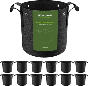 12-Pack 3 Gallon Grow Bags - 300G Thickened Nonwoven Fabric Pots with Handles, Built-in Metal Rings, Reusable Garden Plant Bags, Grow Pots, Plant Pots for Fruits, Vegetables and Flowers