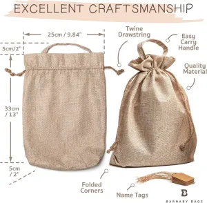 12 Pack - Burlap Bags with Drawstring & Labels - Multi-Use 10" x 13" x 2" Jute Bags with Handles for Wedding, Party Favors, Diy Craft, Grocery, Household, Kitchen Storage - Rustic Burlap Gift Bags