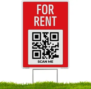 12'' x 17'' for Rent Sign for Real Estate (1-Pack) - Double Side Print I Plastic Real Estate Signs With Metal Stakes I App Included