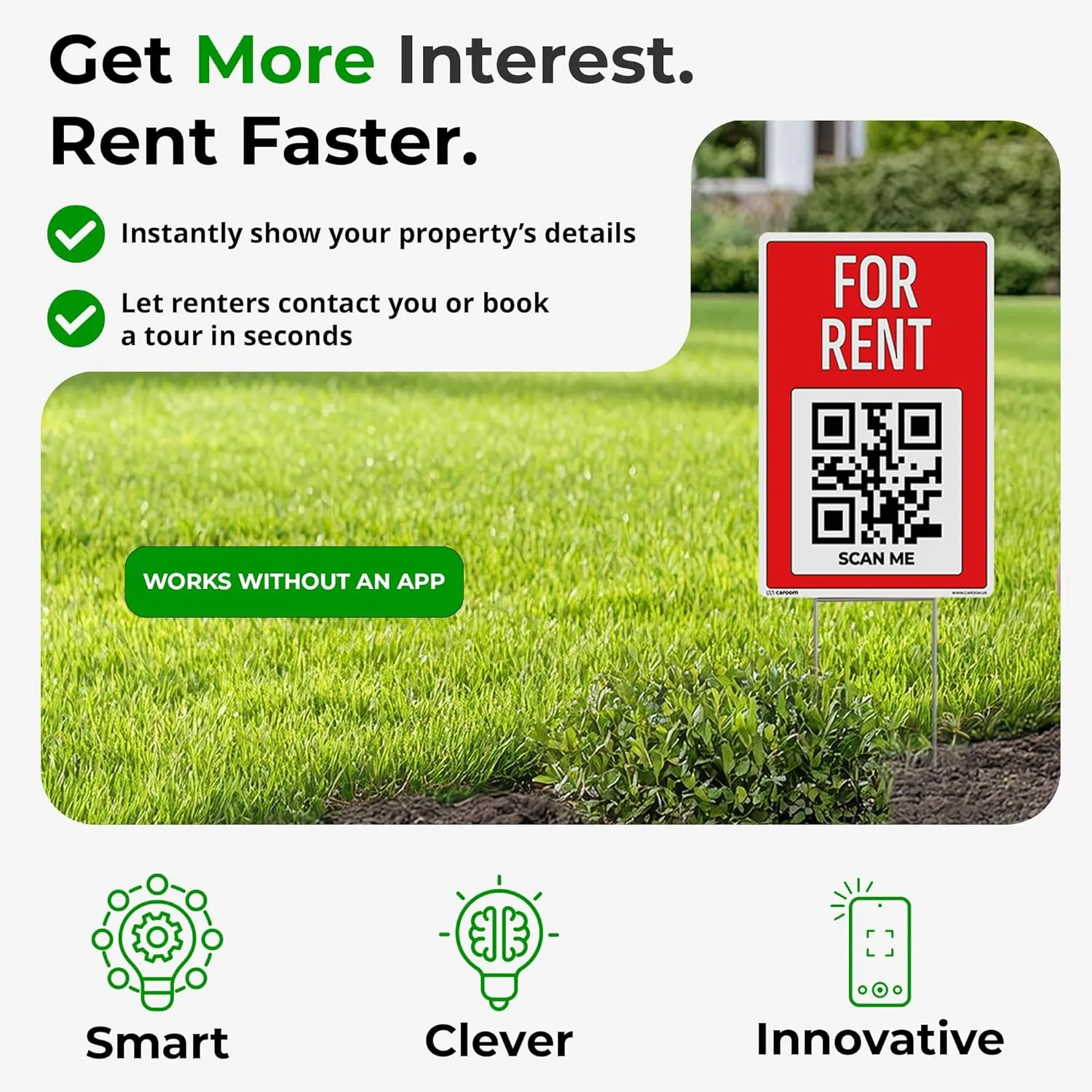 12'' x 17'' for Rent Sign for Real Estate (1-Pack) - Double Side Print I Plastic Real Estate Signs With Metal Stakes I App Included