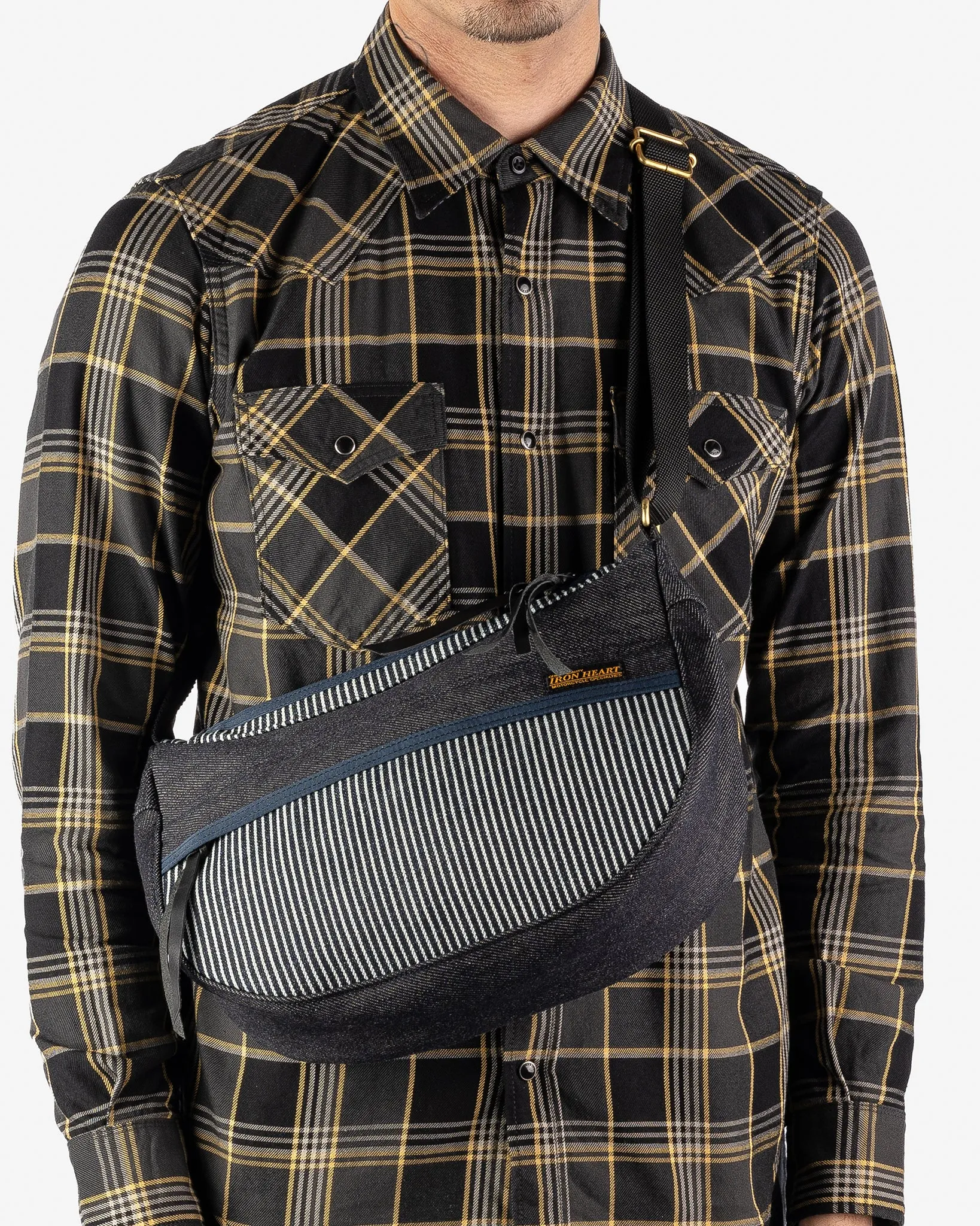 12oz Hickory Stripe Small Shoulder Bag - Indigo