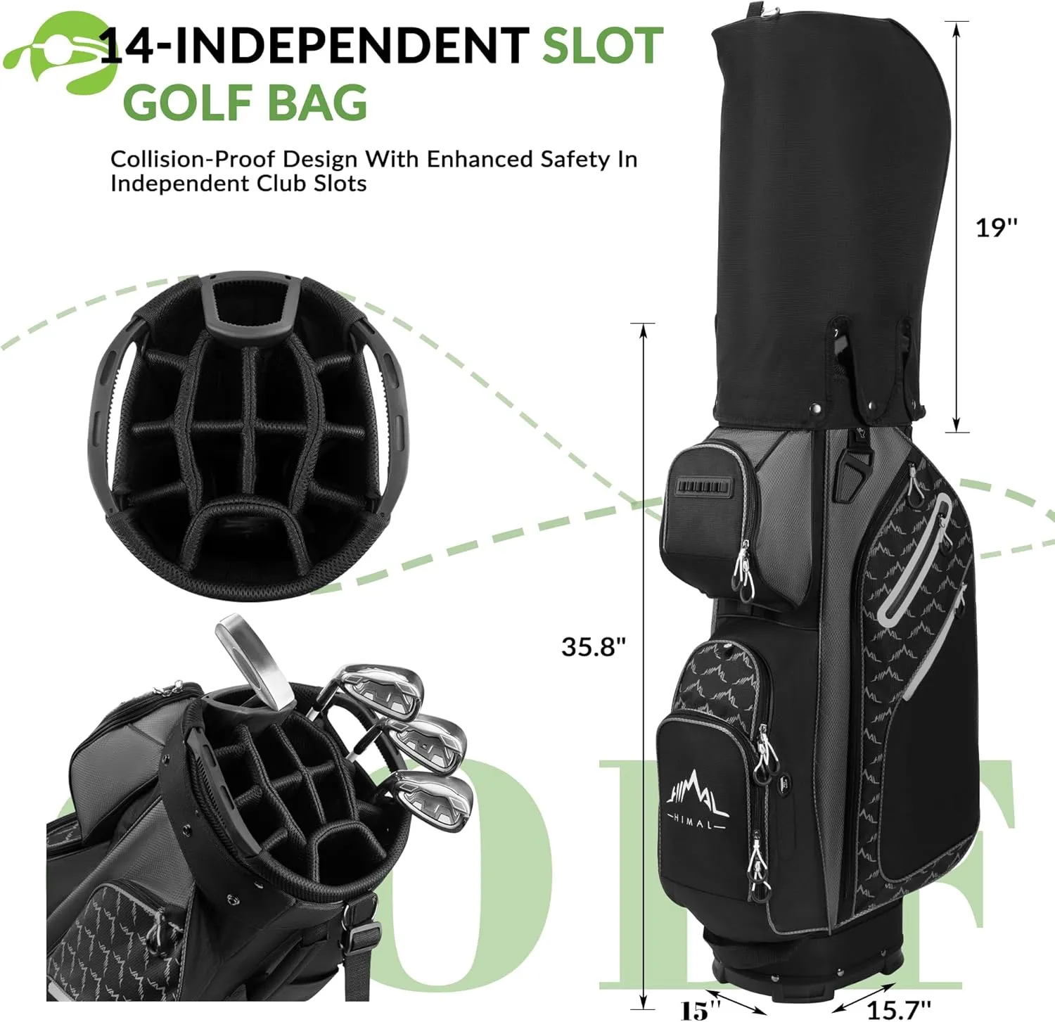 14 Way Golf Cart Bag Featuring Full-Length Divider Top and Multiple Pockets, Golf Bag for Men with Handles and Rain Cover