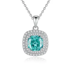 14k White Gold Paved Crystal Lab Diamond Emerald Gemstone Necklace