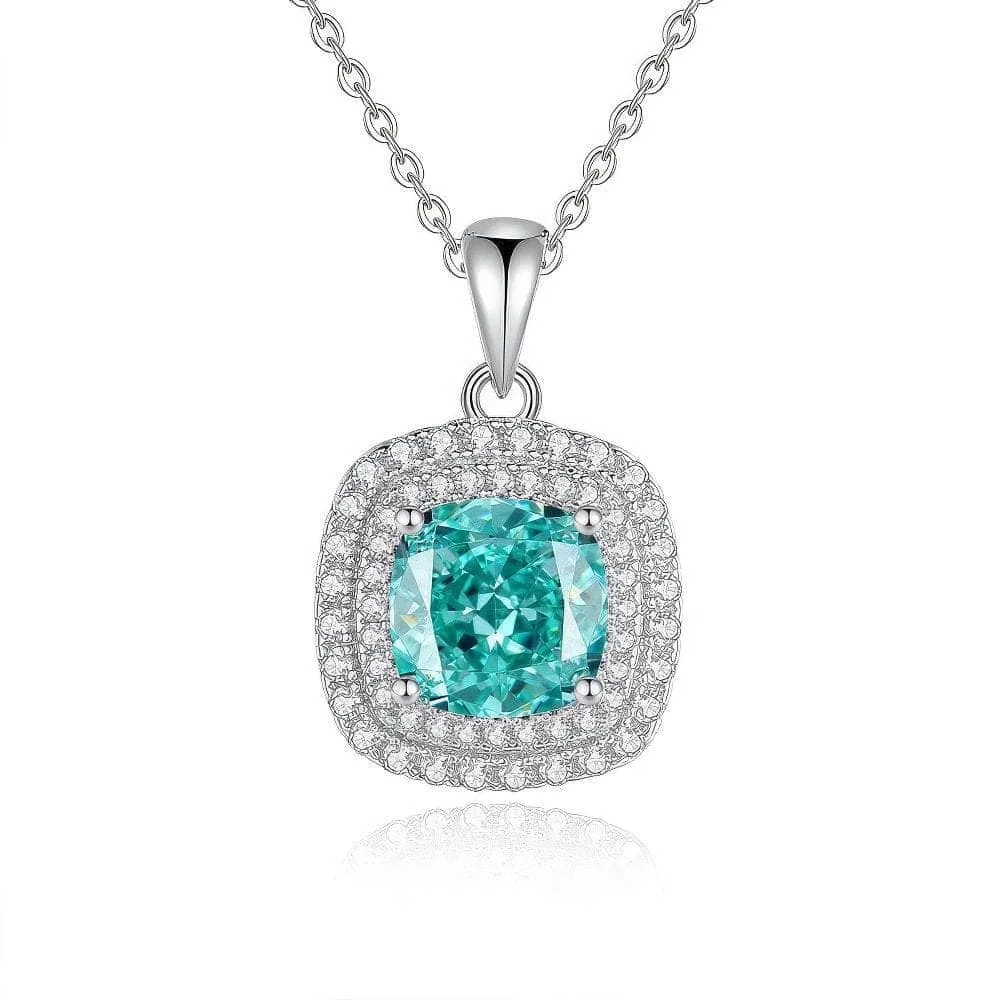 14k White Gold Paved Crystal Lab Diamond Emerald Gemstone Necklace