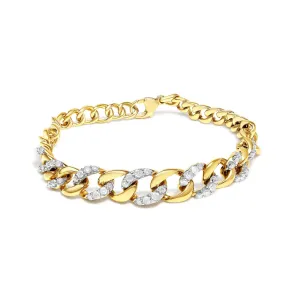 14K Yellow Gold Plated .925 Sterling Silver 1 1/4 Cttw Diamond Cuban Chain Link Bracelet (I-J Color, I3 Clarity)-  7.25"