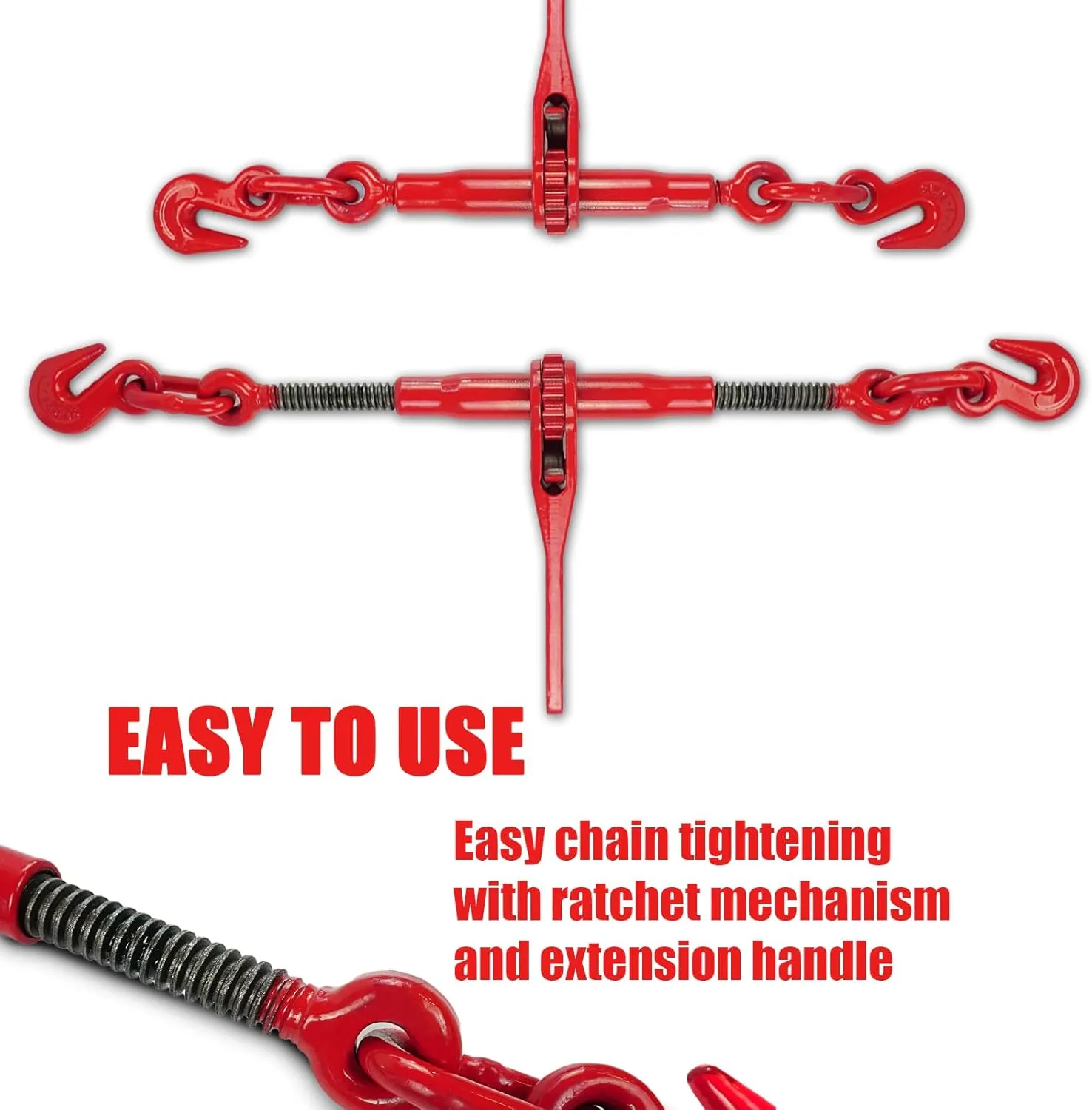 1/4"-5/16" Chain Load Binder, Chain Binder Have Working Load Limit of 2,600 Lbs, Tie Down Heavy Loads to Truck or Flatbed Trailer, Towing Cargo for Most Industrial Applications, Red(2 Pcs)
