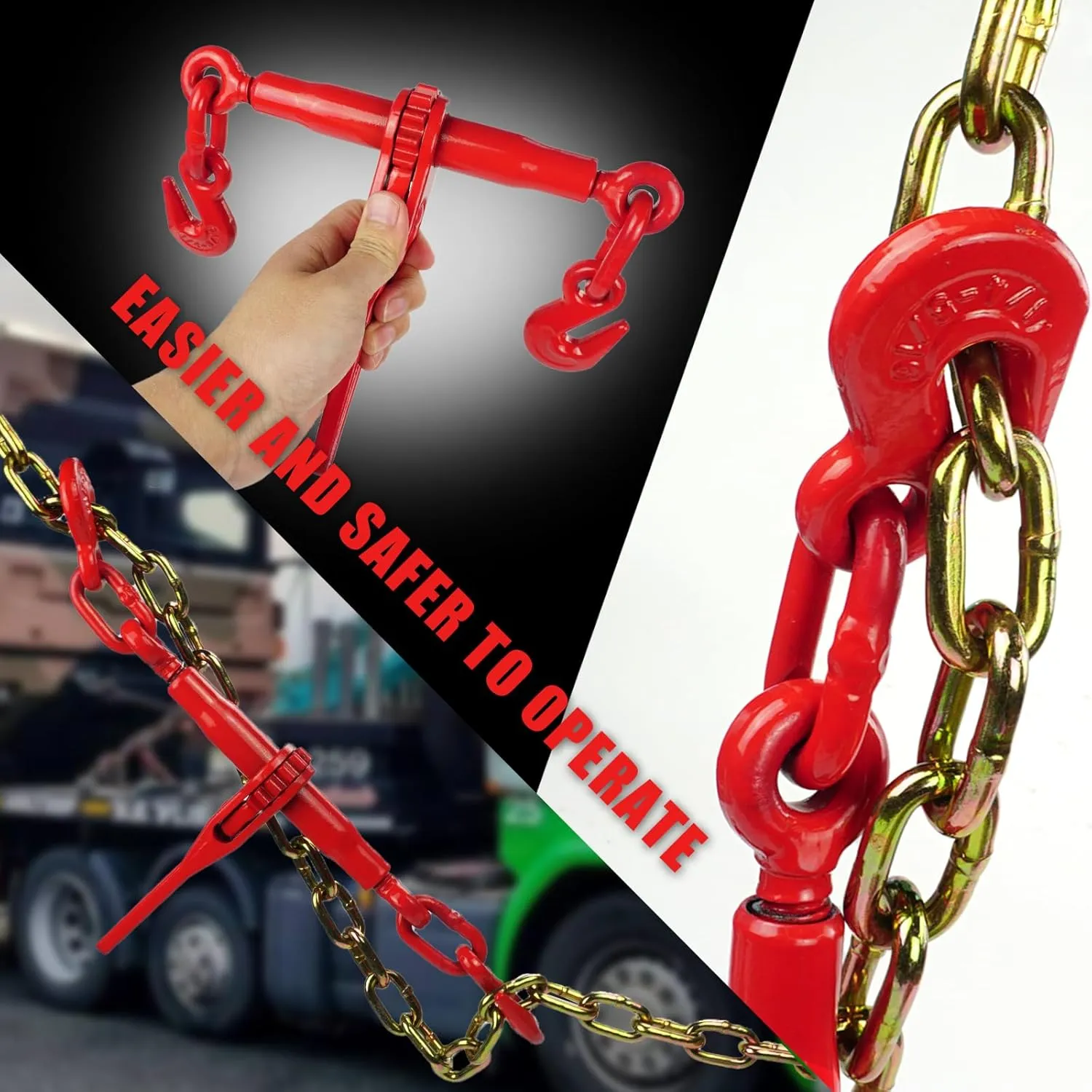 1/4"-5/16" Chain Load Binder, Chain Binder Have Working Load Limit of 2,600 Lbs, Tie Down Heavy Loads to Truck or Flatbed Trailer, Towing Cargo for Most Industrial Applications, Red(2 Pcs)