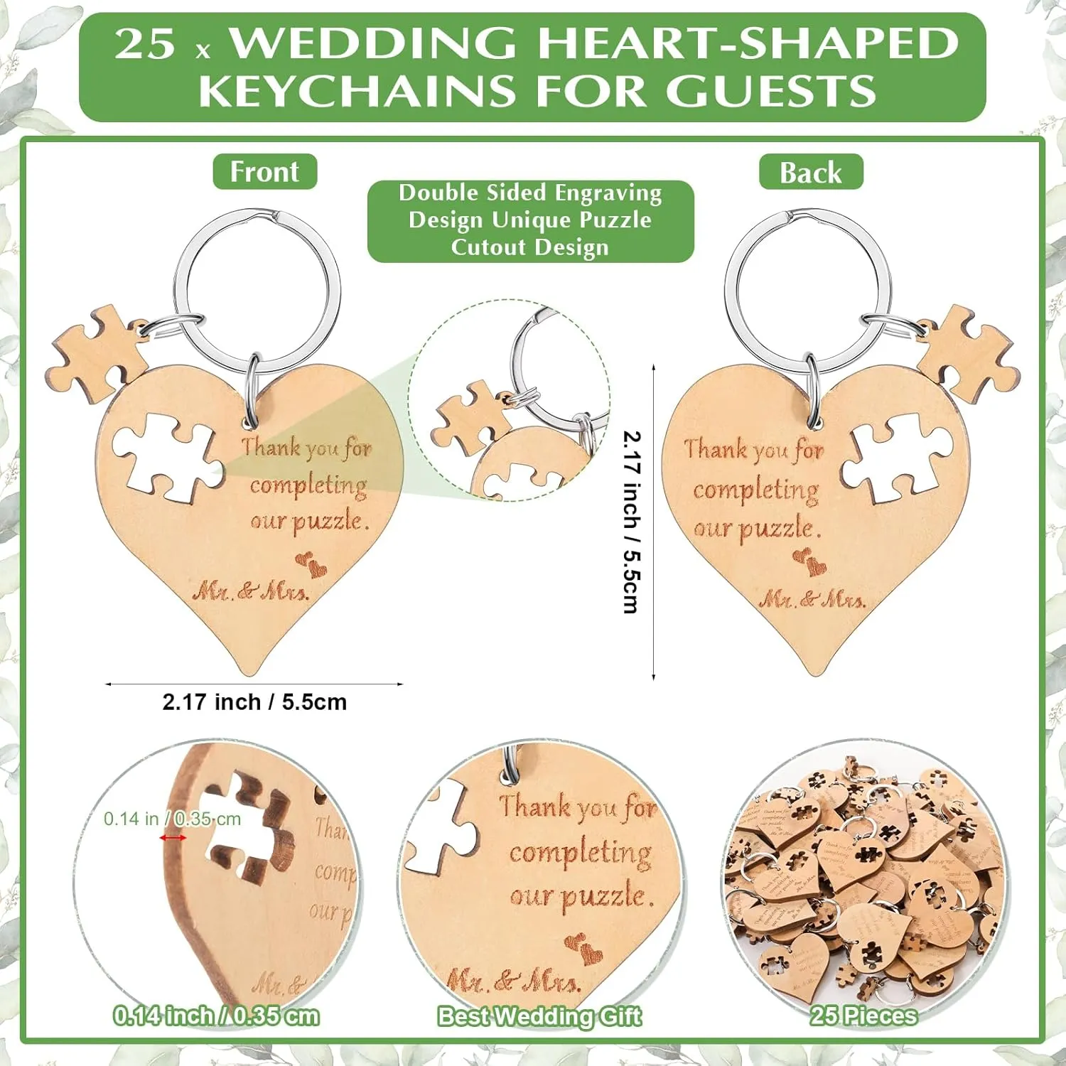 150 Sets Wedding Souvenir for Guests Includes Wood Heart Puzzle Keychain Cards and Gift Bags Rustic Wedding Favors for Guests