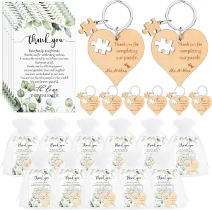 150 Sets Wedding Souvenir for Guests Includes Wood Heart Puzzle Keychain Cards and Gift Bags Rustic Wedding Favors for Guests