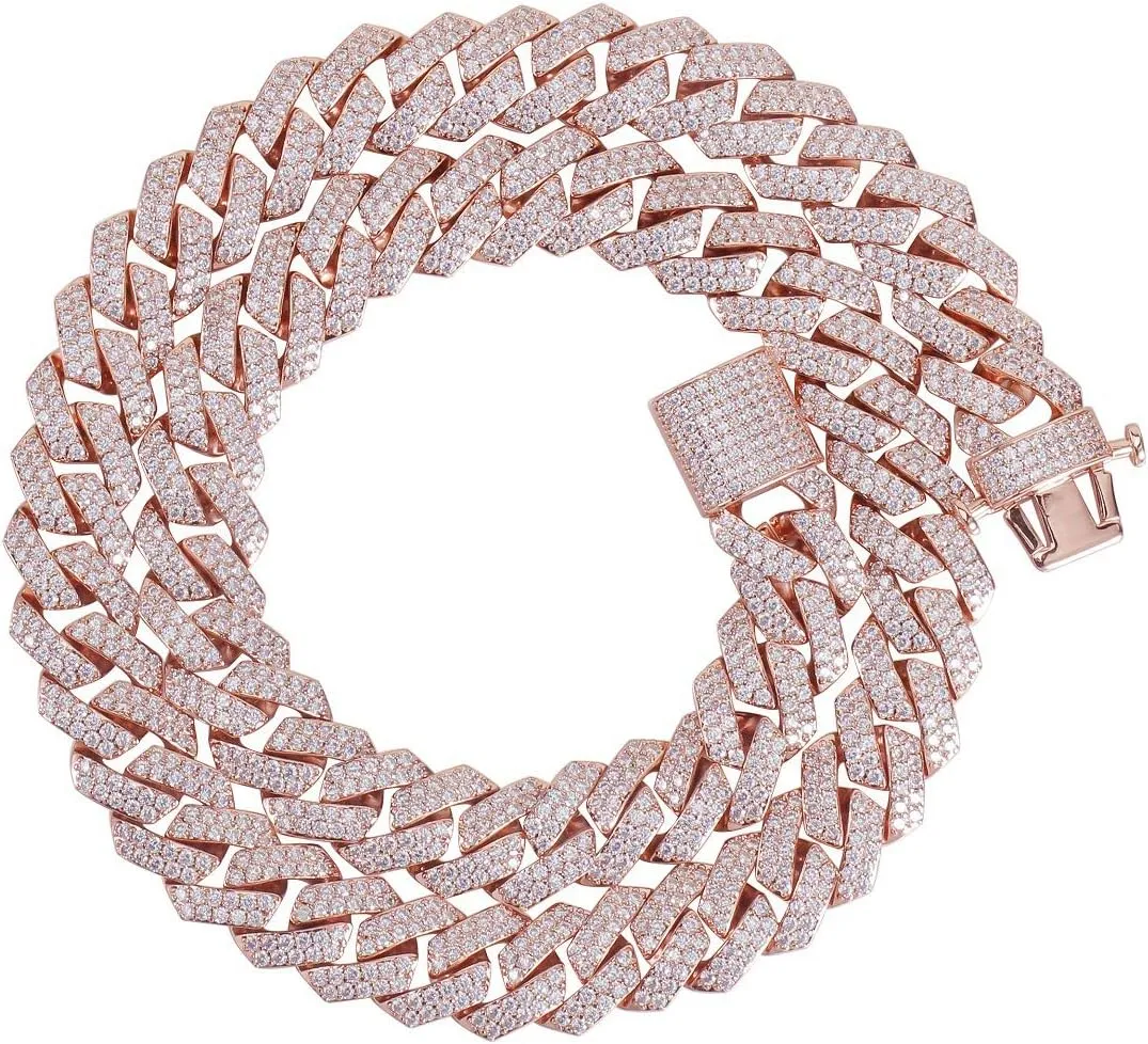 15mm Full Iced Out Chain Mens Miami Cuban Link Chain Necklace Bling Diamond Necklace or Bracelet Hip Hop Jewelry for Men Women 18K Gold/White/Rose Gold Plated CZ