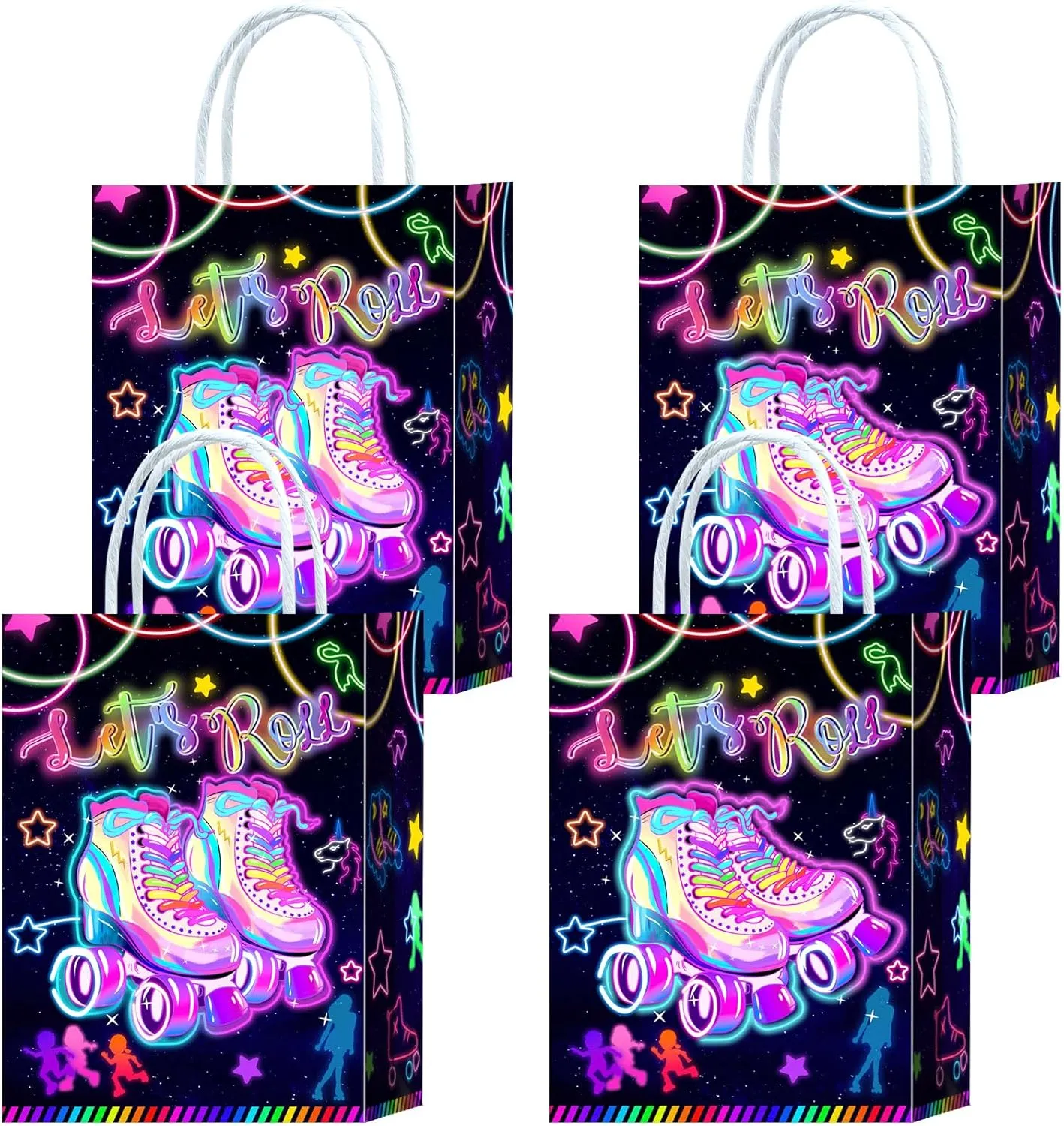 16-Piece Goodie Bags for Roller Skating Birthday Party Supplies - Roller Skate Gift Snacks Treat Candy Party Favors with Handles for Kids & Adults