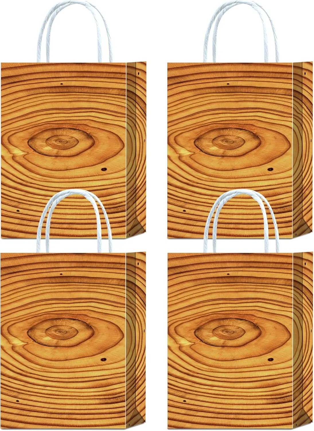 16 Pieces Camping Wood Grain Slice Goodie Bags for Camping Woodland Baby Shower Birthday Party Supplies,Rustic Wood Gift Snacks Treat Party Favors Bags with Handles for Kids Adults