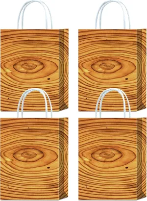 16 Pieces Camping Wood Grain Slice Goodie Bags for Camping Woodland Baby Shower Birthday Party Supplies,Rustic Wood Gift Snacks Treat Party Favors Bags with Handles for Kids Adults