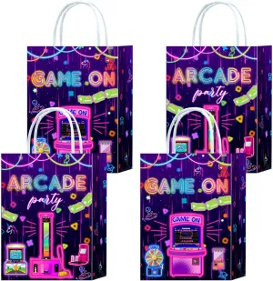 16 Pieces Game on Goodie Bags for Gamer Birthday Party Supplies,Arcade Gaming Gift Snacks Treat Candy Party Favors Bags with Handles for Kids Adults Video Game Theme Party Decorations (Arcade-Red)