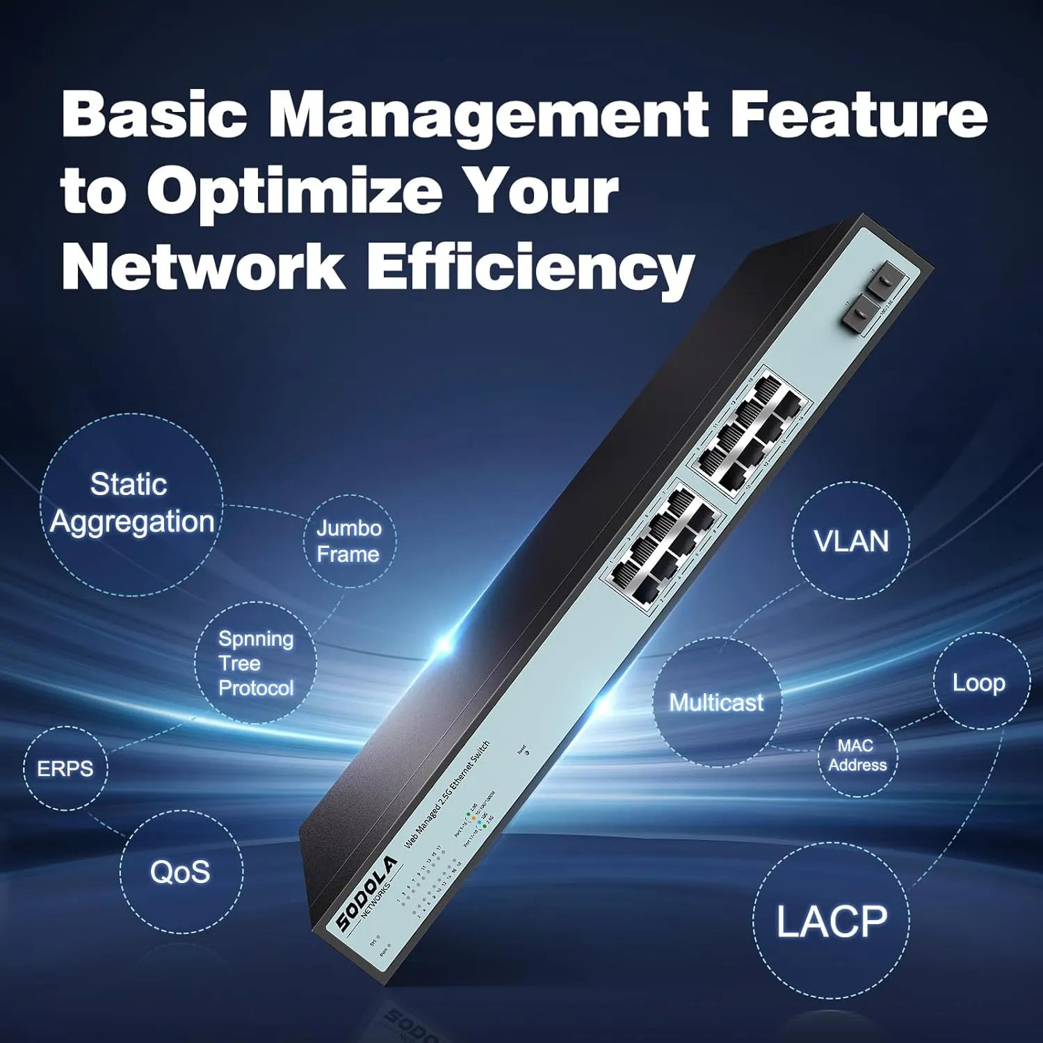 16 Port 2.5G Web Managed Switch,16 x 2.5G Base-T Ports, 2 x 10G SFP , Link Aggregation/QoS/VLAN/IGMP,1U Mounted 2.5Gb Network Switch