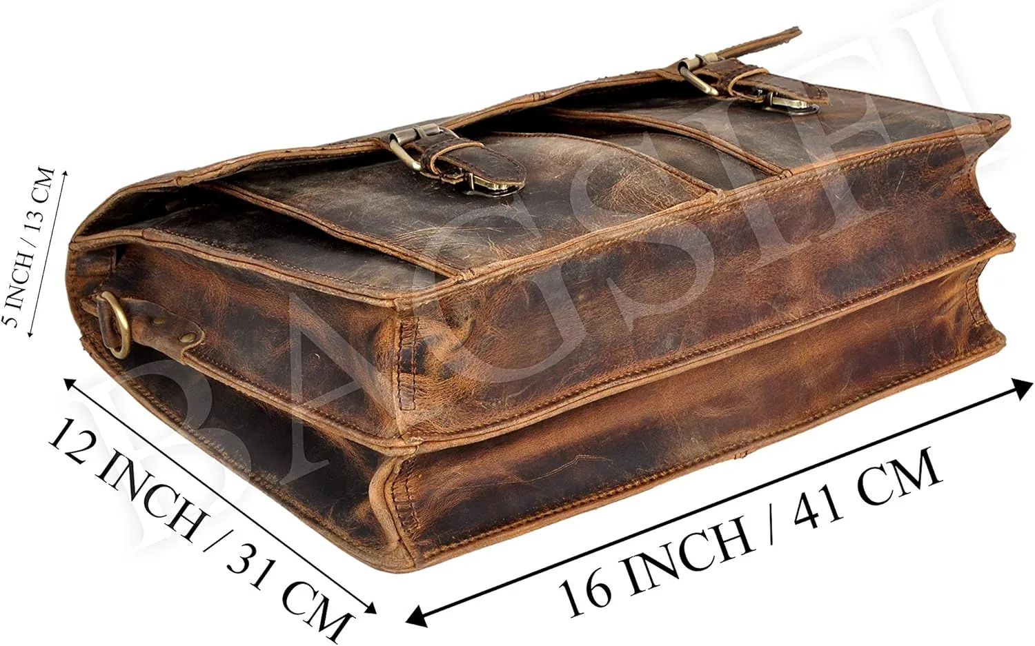 16" Inch Retro Buffalo Hunter Leather Laptop Messenger Briefcase Satchel Office Bag Gift Men & Women Unbreakable Shoulder Strap And Buckles (Distressed Tan)