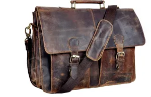 16" Inch Retro Buffalo Hunter Leather Laptop Messenger Briefcase Satchel Office Bag Gift Men & Women Unbreakable Shoulder Strap And Buckles (Distressed Tan)