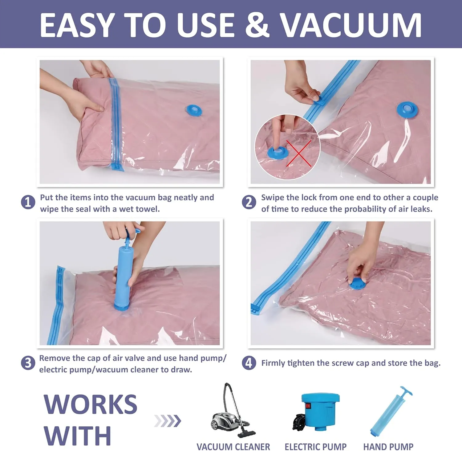 18 Pack Vacuum Storage Bags with Hand Pump, 80% Space Saver Vacuum Seal Storage Bags for Clothing, Travel Lugggage, Blankets, Comforters