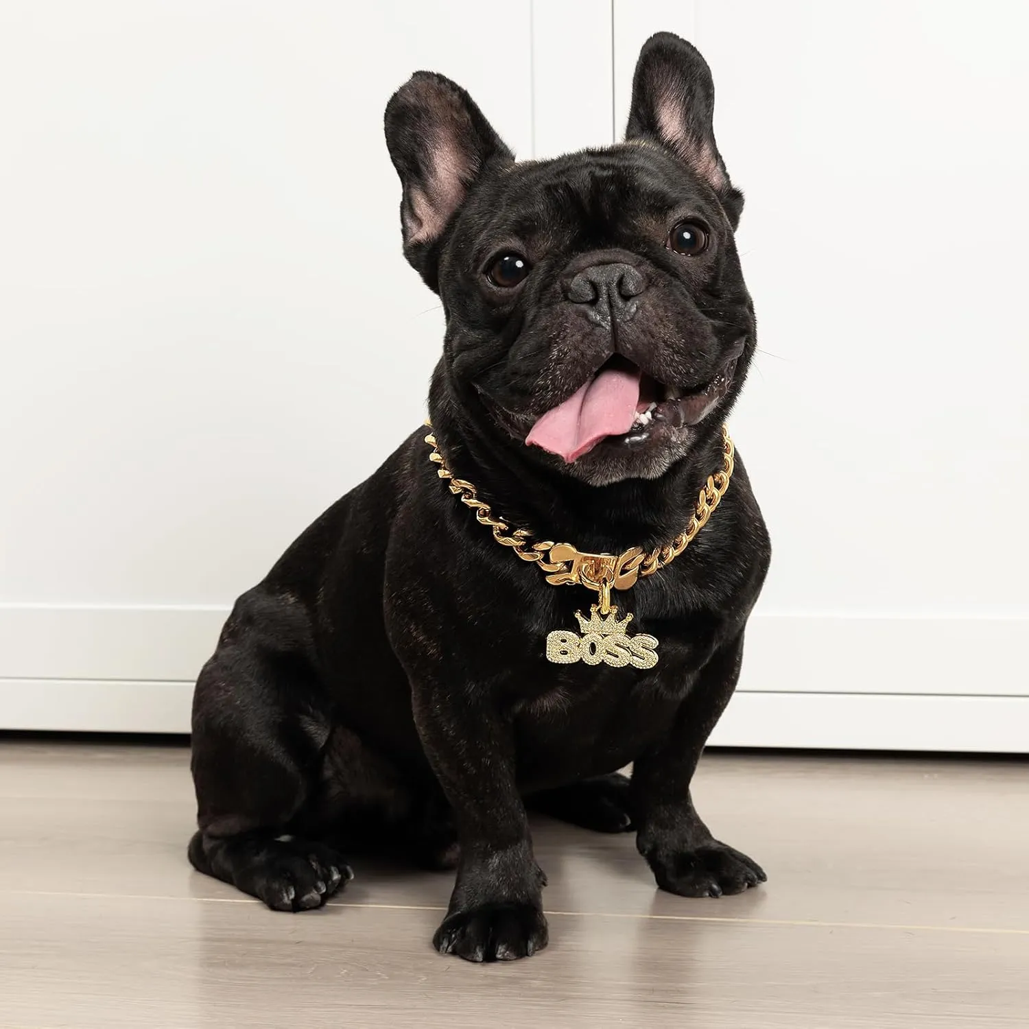 18K Cuban Link Dog Collar, 15MM Gold Dog Chain Collar, Heavy Duty Walking Metal Pet Cuban Collar Jewelry for Small Dogs, 10 inch