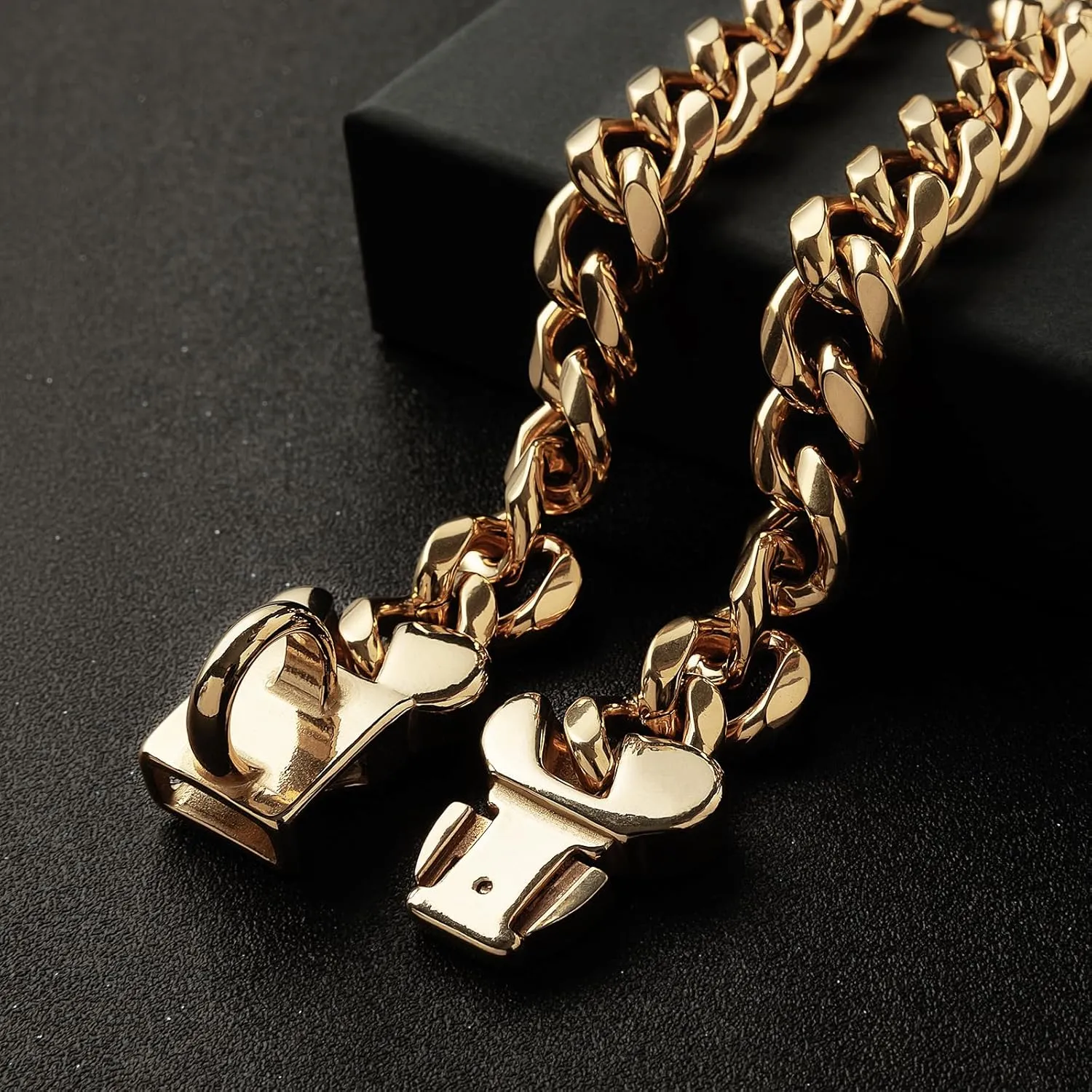 18K Cuban Link Dog Collar, 15MM Gold Dog Chain Collar, Heavy Duty Walking Metal Pet Cuban Collar Jewelry for Small Dogs, 10 inch