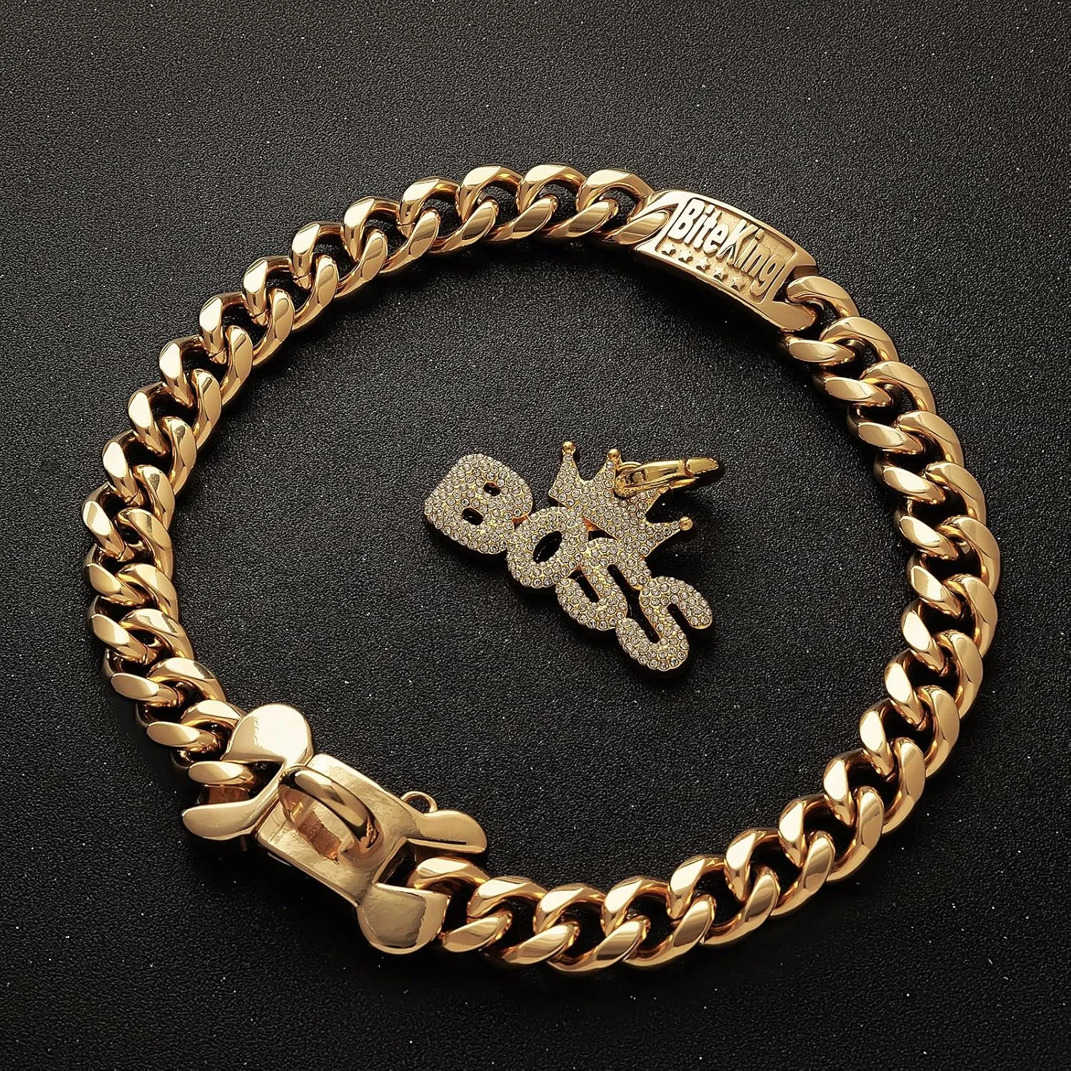 18K Cuban Link Dog Collar, 15MM Gold Dog Chain Collar, Heavy Duty Walking Metal Pet Cuban Collar Jewelry for Small Dogs, 10 inch
