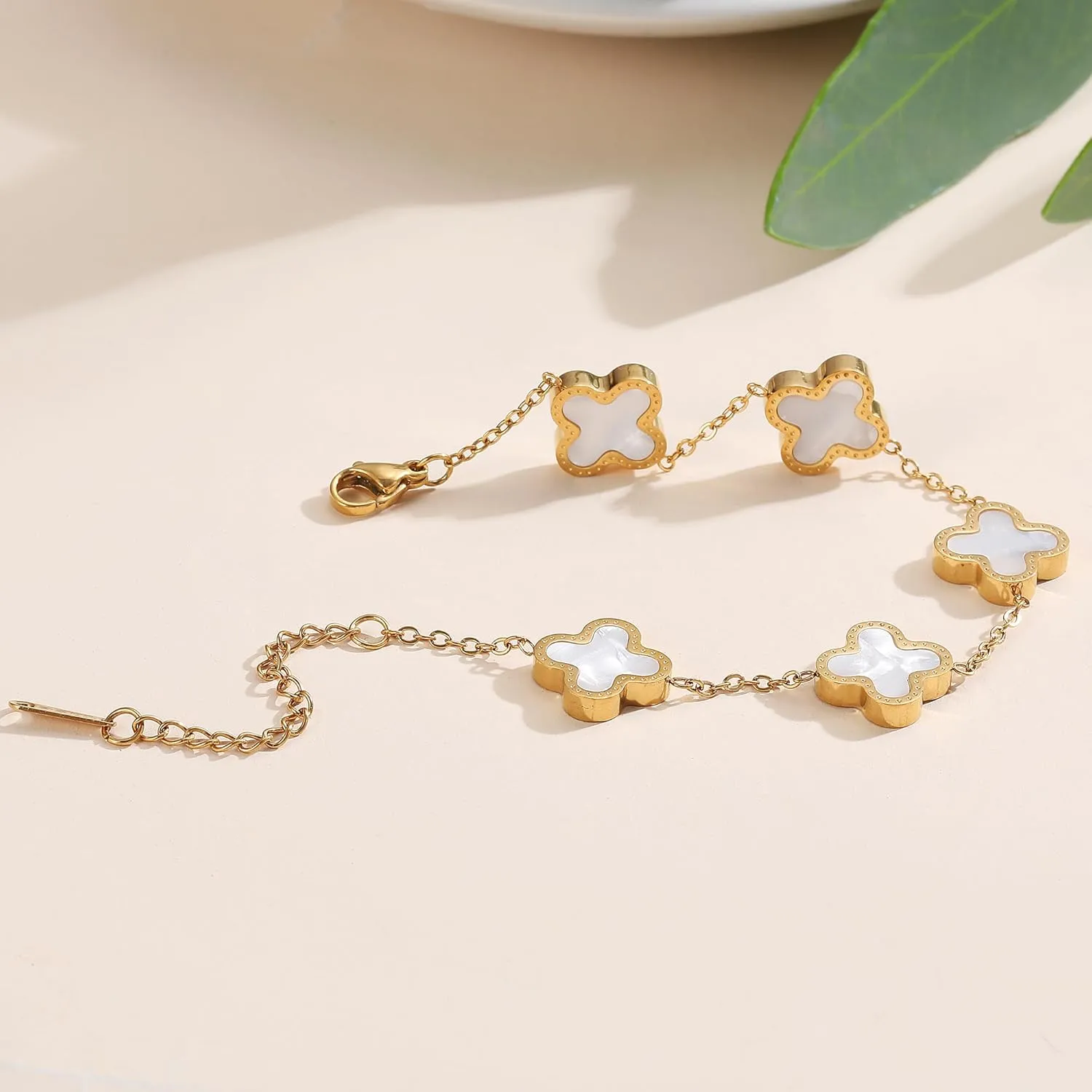 18K Gold Plated Clover Bracelet Love bangle Set for Women Stack Cute Fashion Simple Friendship Bracelet Lucky Link Bracelets Jewelry Gifts Trendy for Women