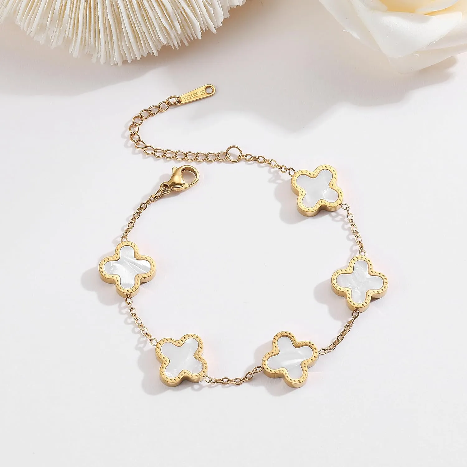 18K Gold Plated Clover Bracelet Love bangle Set for Women Stack Cute Fashion Simple Friendship Bracelet Lucky Link Bracelets Jewelry Gifts Trendy for Women