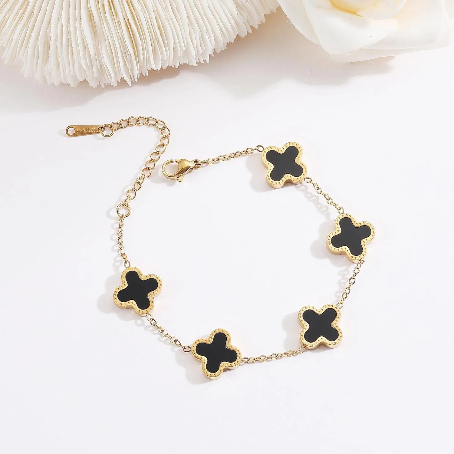 18K Gold Plated Clover Bracelet Love bangle Set for Women Stack Cute Fashion Simple Friendship Bracelet Lucky Link Bracelets Jewelry Gifts Trendy for Women