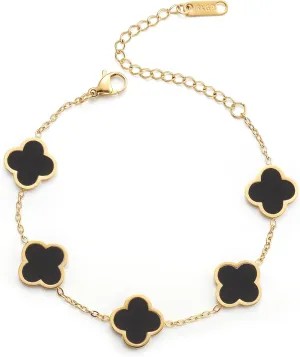 18K Gold Plated Clover Lucky Bracelet for Women White/Black/Red/Green Flower Four Leaf Link Bracelets Trendy Jewelry Gifts for Women