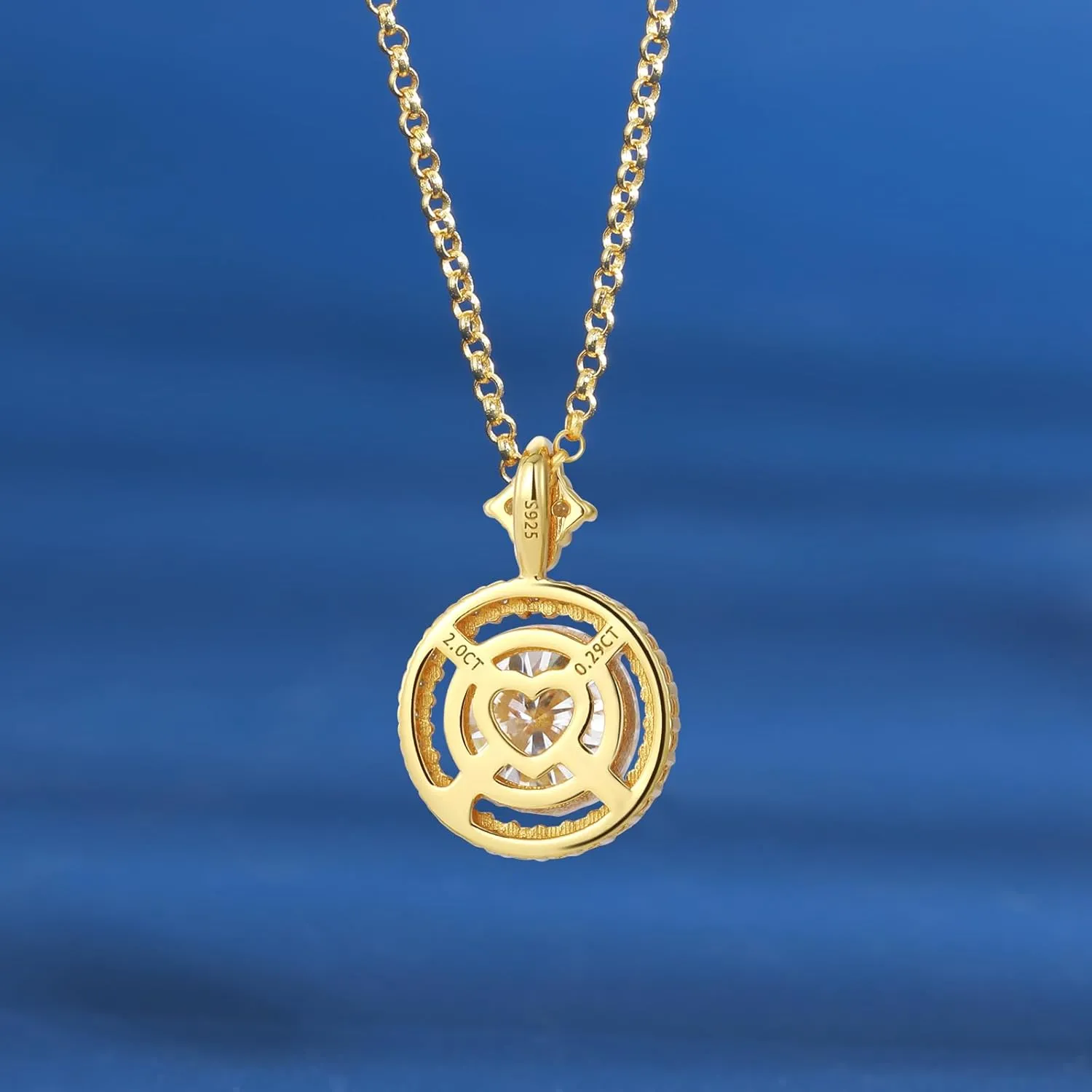18K Gold Vermeil Moissanite Necklace for Women, Solid Sterling Silver Adjustable Chain - Halo Style