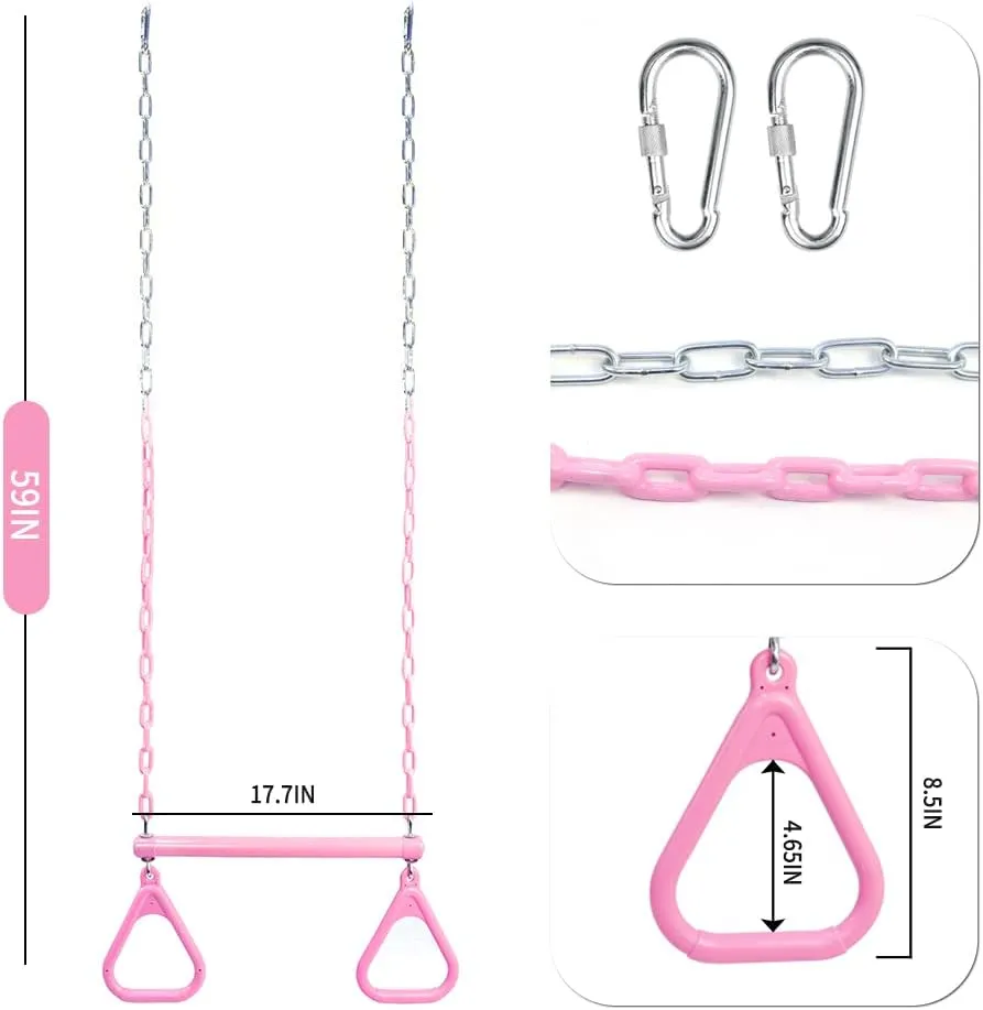 18" Pink Trapeze Swing Bar Rings 48" Heavy Duty Plastic Coated Chains Swing Set Accessories