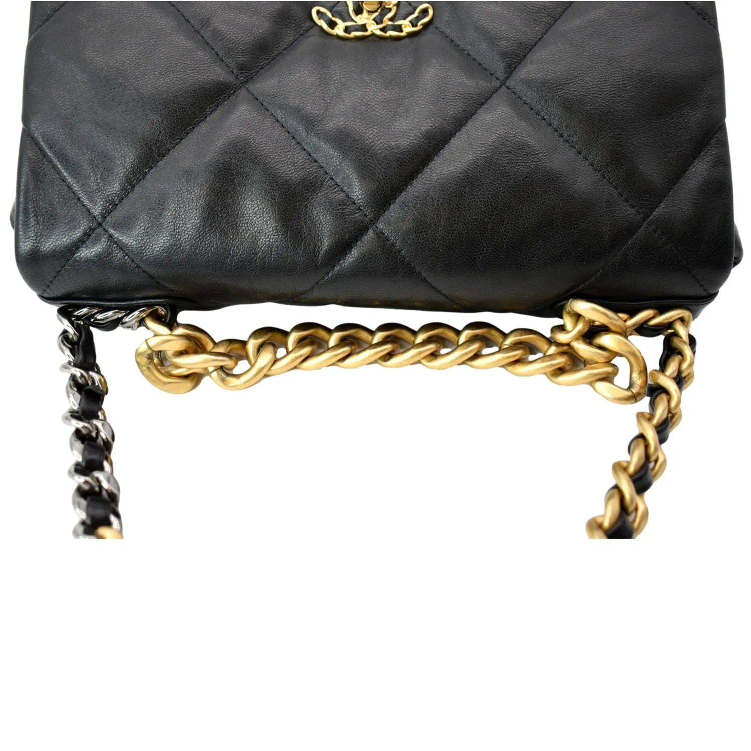 19 Bag Lambskin Connected Shoulder Leather - CHANEL Risk-free Black Large Flap Quilted Deals Hot