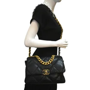 19 Bag Lambskin Connected Shoulder Leather - CHANEL Risk-free Black Large Flap Quilted Deals Hot