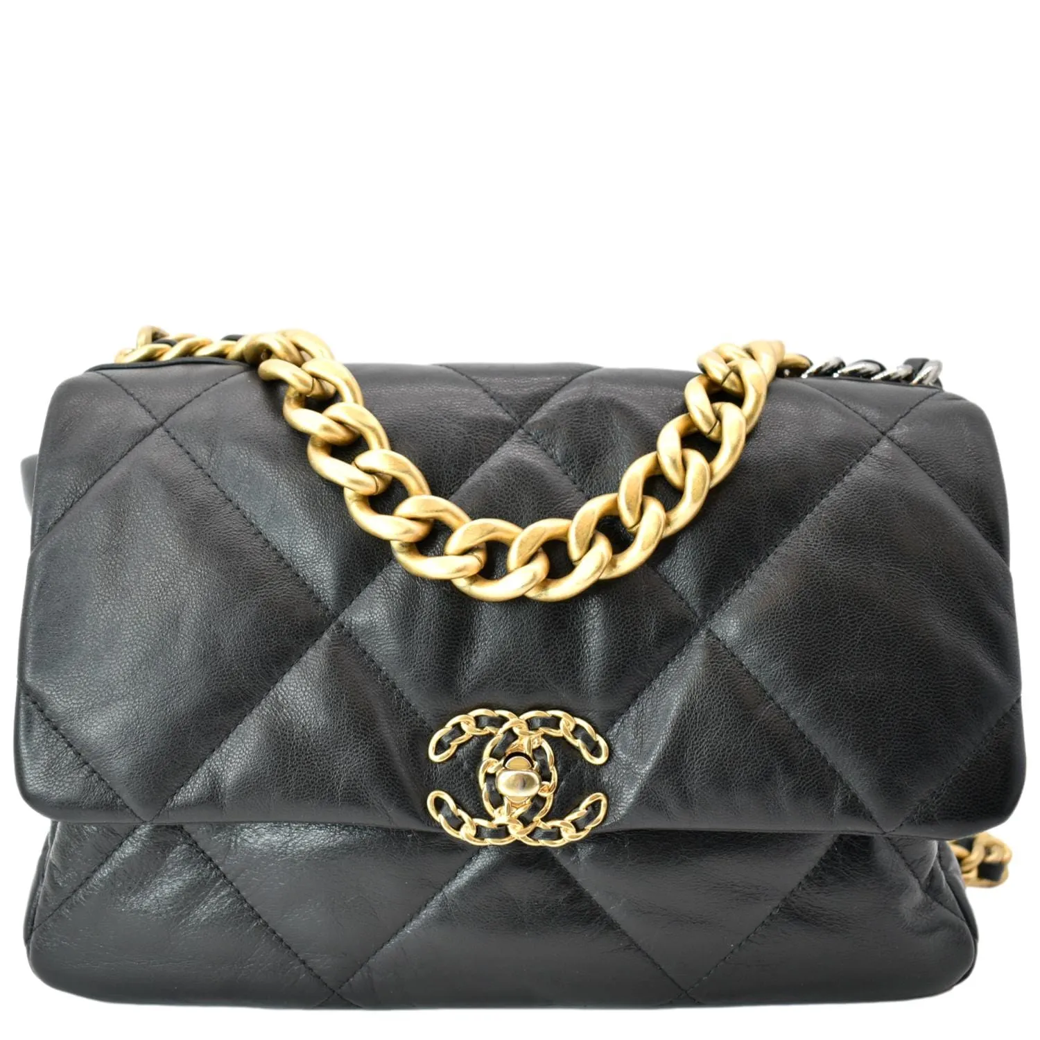 19 Bag Lambskin Connected Shoulder Leather - CHANEL Risk-free Black Large Flap Quilted Deals Hot