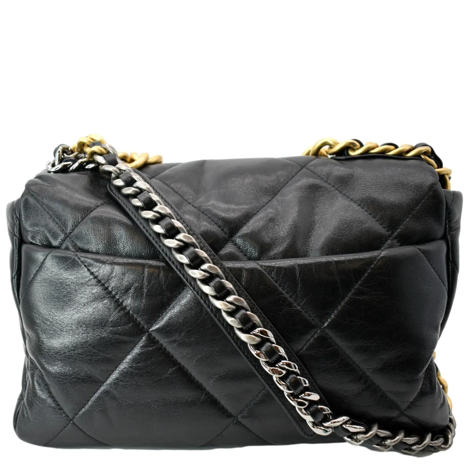 19 Bag Lambskin Connected Shoulder Leather - CHANEL Risk-free Black Large Flap Quilted Deals Hot